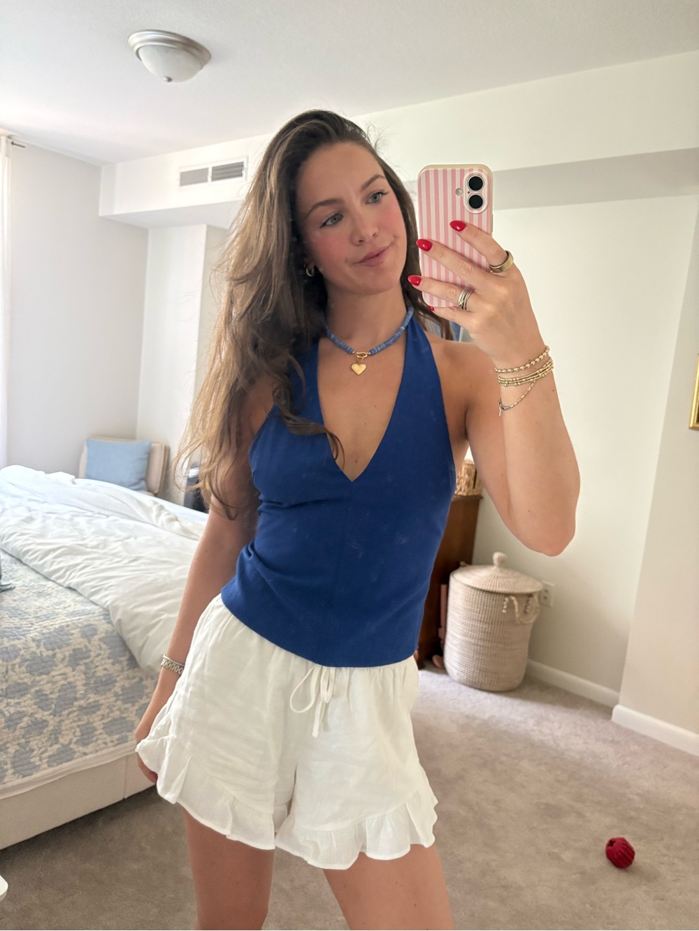 Women's Blue V-Neck Halter Tank Top